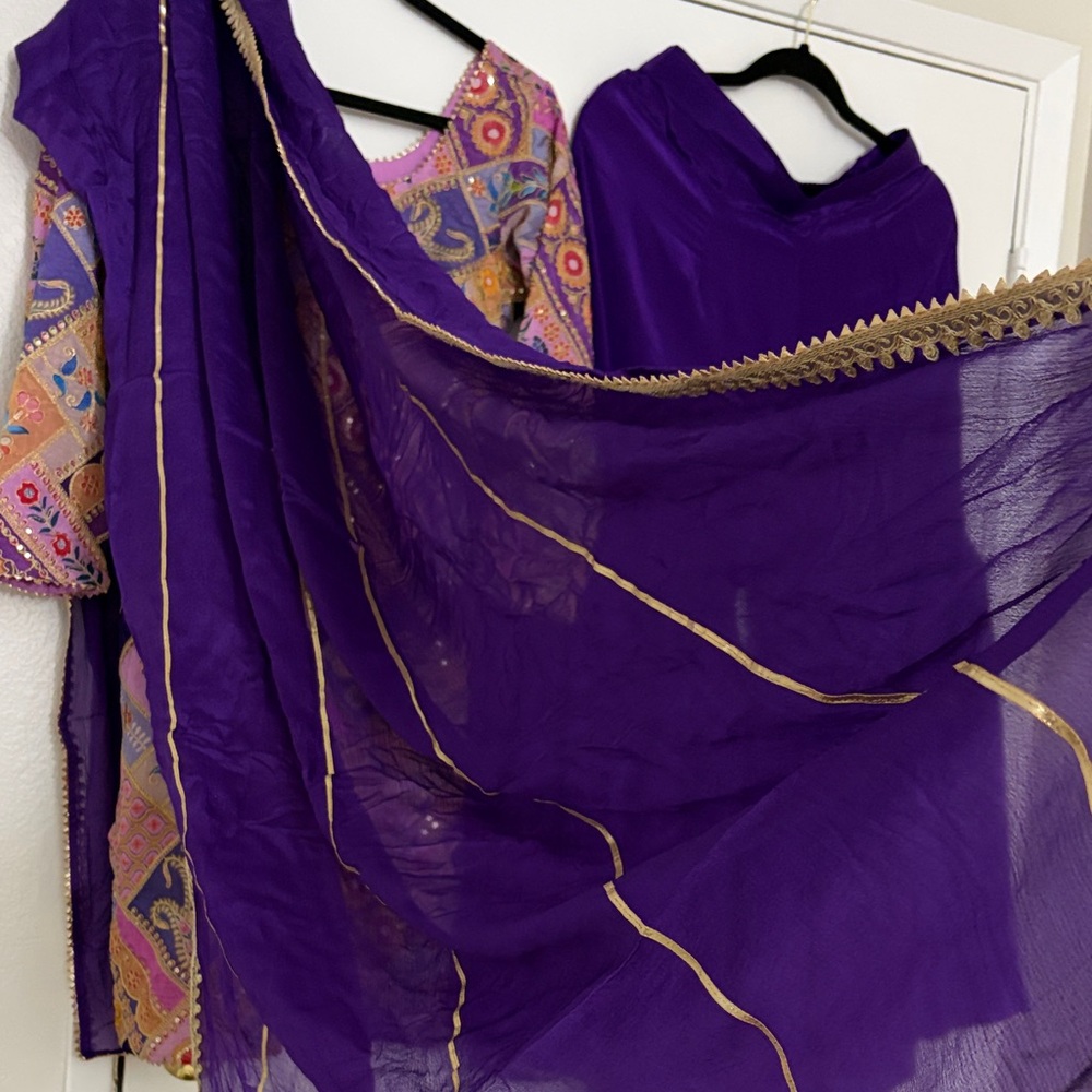 Brand NEW Purple Embroidered Women’s gharara Indian suit Set Indian outfit - Picture 8 of 8